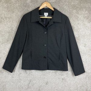 Chico’s Jacket Womens 1 Gray Polyester Blend Button Front Lined Pockets- 8586